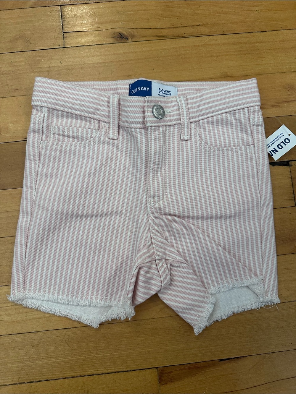 Old Navy Pink & White Striped Girls' Denim Shorts